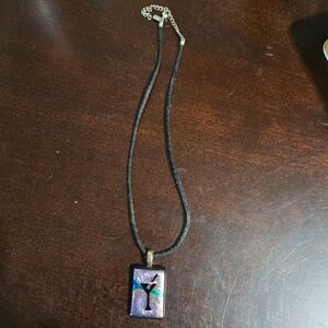 Purple and Black Glass Pendant Necklace